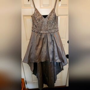 B Darlin Silver Rhinestone Prom Dress